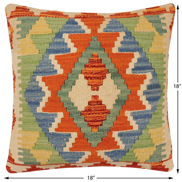 handmade Traditional Pillow Rust Blue Hand-Woven SQUARE 100% WOOL Hand woven turkish pillow2' x 2'